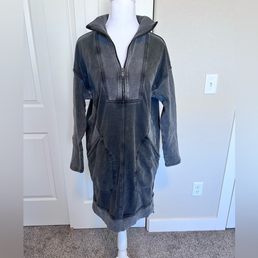 Entro Pullover Top Zip Pockets 100% Cotton Oversized Sweatshirt Sz Small